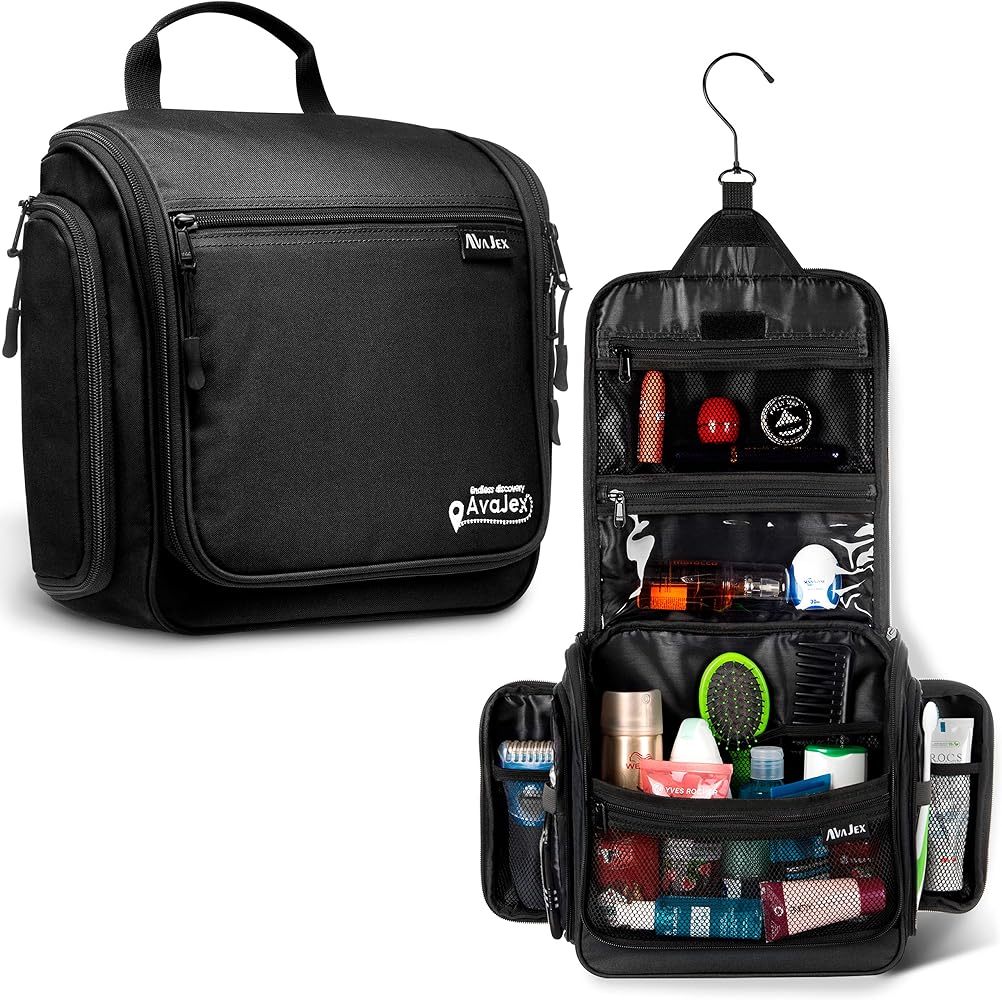 Travel Toiletry Bag for Men - Large Dopp Kit (10.6"x10.6"x3.2") - Hanging Waterproof Mens Hygiene Organizer Bag with XXL Metal Swivel Hook, Sturdy Zippers and 19 Compartments for Toiletries